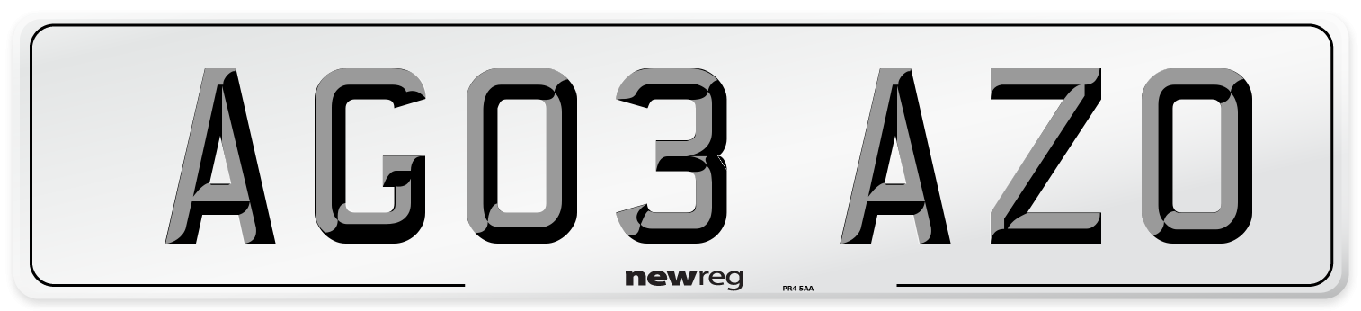 AG03 AZO Number Plate from New Reg